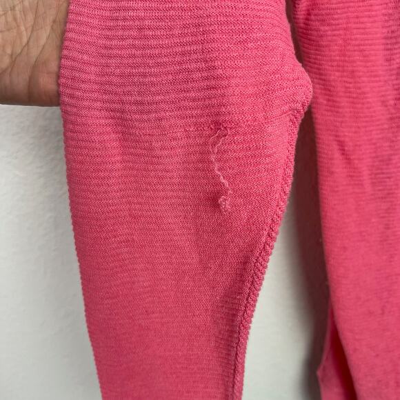 Loft Women's Size Small Linen Blend Long Open Pink Cardigan Ribbed Lightweight - Picture 9 of 10